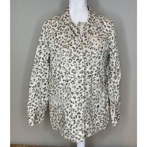 Chico’s Leopard Print Full Zip Lightweight Jacket Size 1 Women’s Tan - Picture 1 of 6